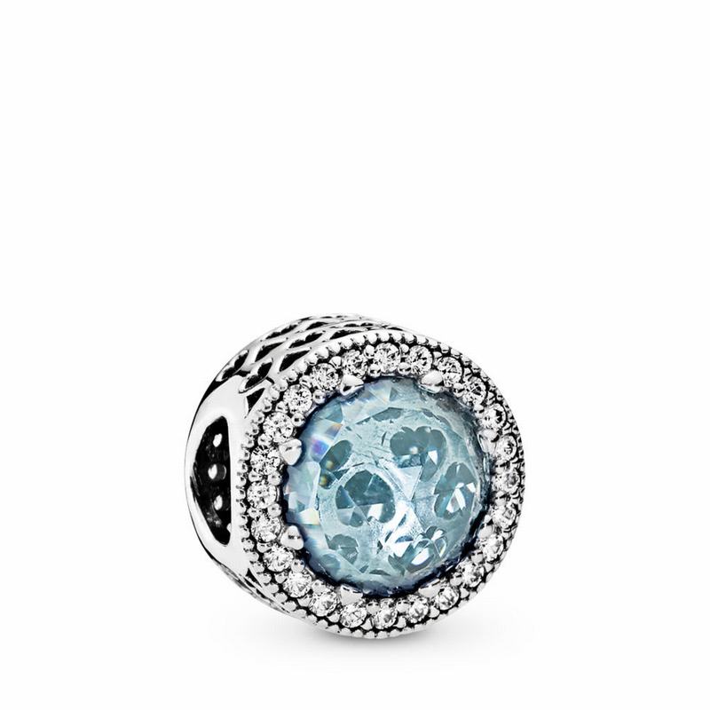 Pandora Radiant Hearts Charm Ireland - Sterling Silver/Blue/Mixed Stones/Cubic Zirconia - 095731KFZ